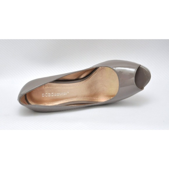 BCBG Generation JAXX Peep Toe Platform Pump Heel Patent Shoe Khaki Gray 9.5/10 - Picture 6 of 8